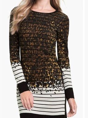 Leopard Animal Print Striped Sweater Dress